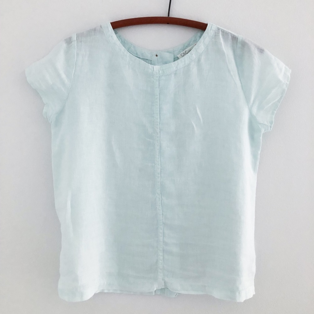 C&C California Light Blue Linen Top Blouse Shell Shirt XS